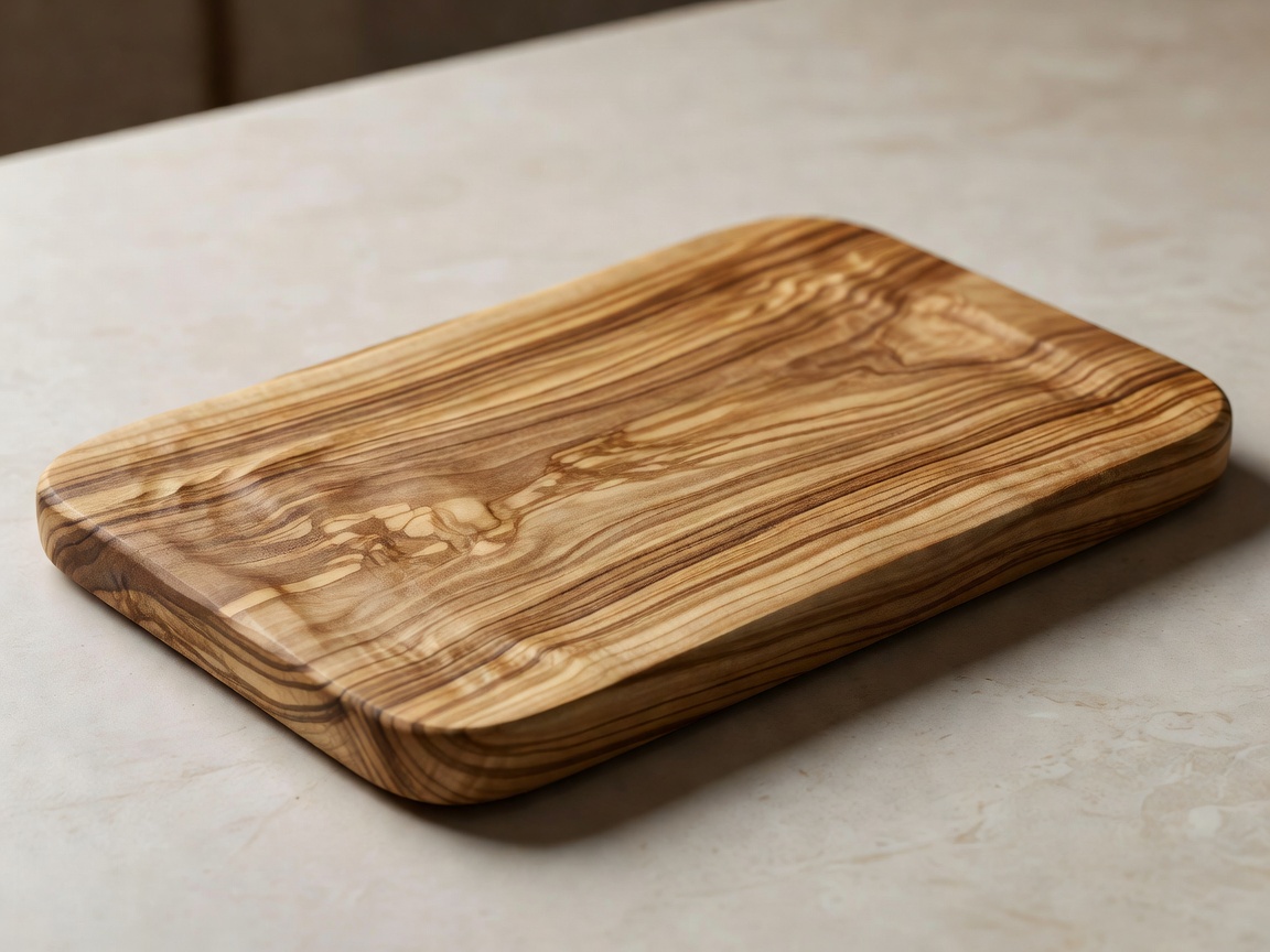 Hand-carved olive wood serving board with natural grain patterns
