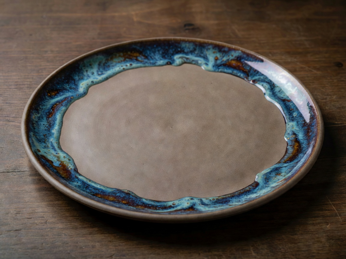 Matte clay dinner plate with reactive glaze rim